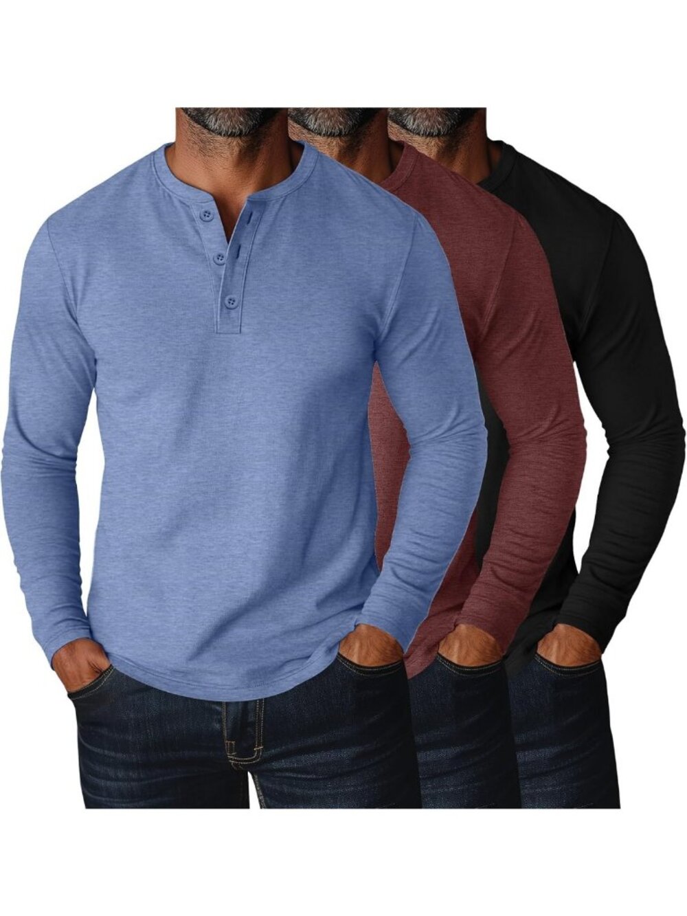 Men's Big & Tall Long Sleeve Henley T-Shirts - 3 Pack, Casual Comfort Wear